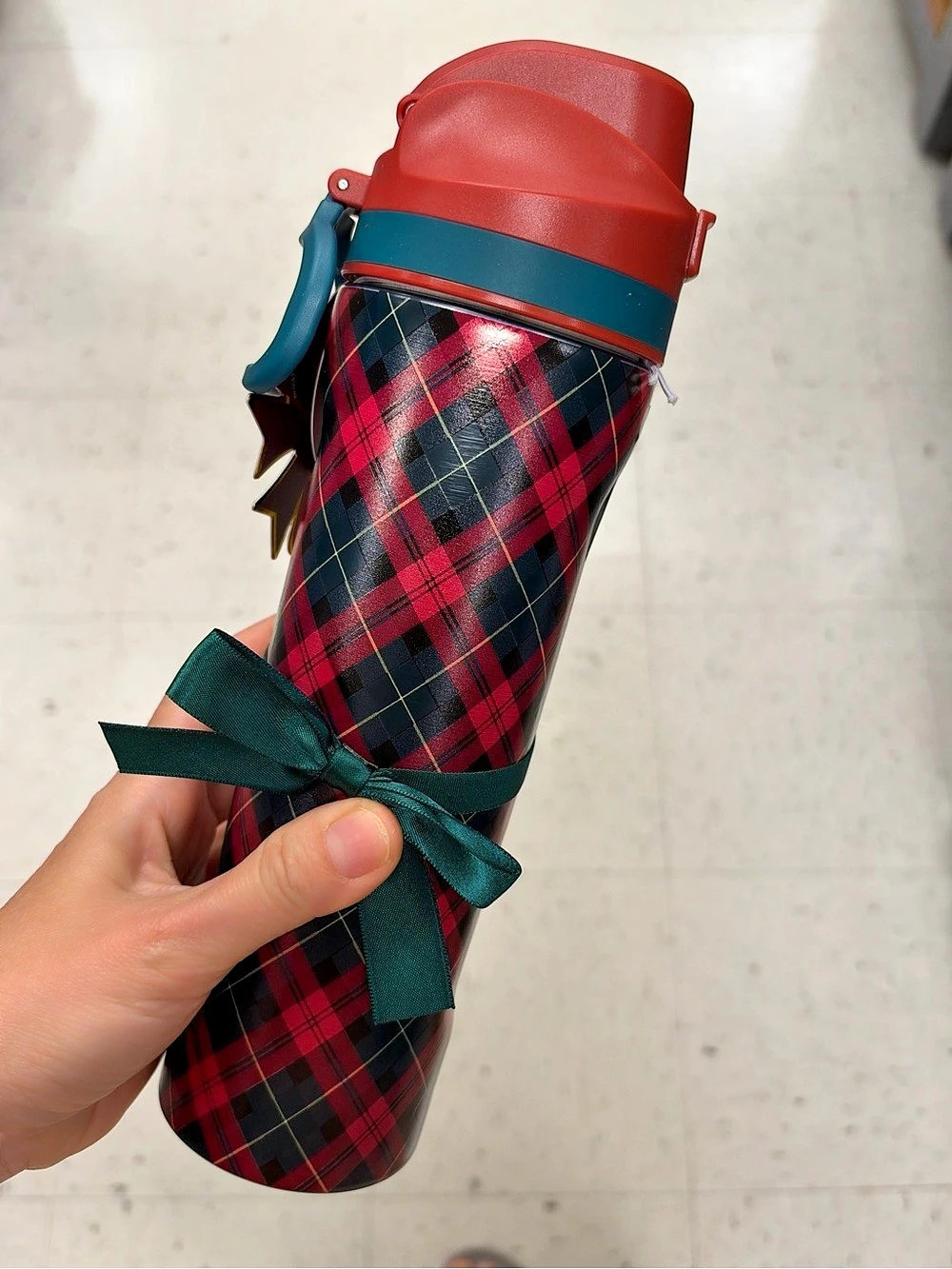 Plaid Insulated Travel Mug with Bow